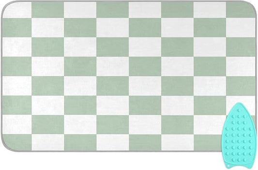 Checkered Green and White Png Ironing Mat Thickened Ironing Blanket Travel Portable Double-Side Using Ironing Pad Travel Isolate Heat Pad Cover for Washer Dryer Table Top Countertop 27.6x47.2in