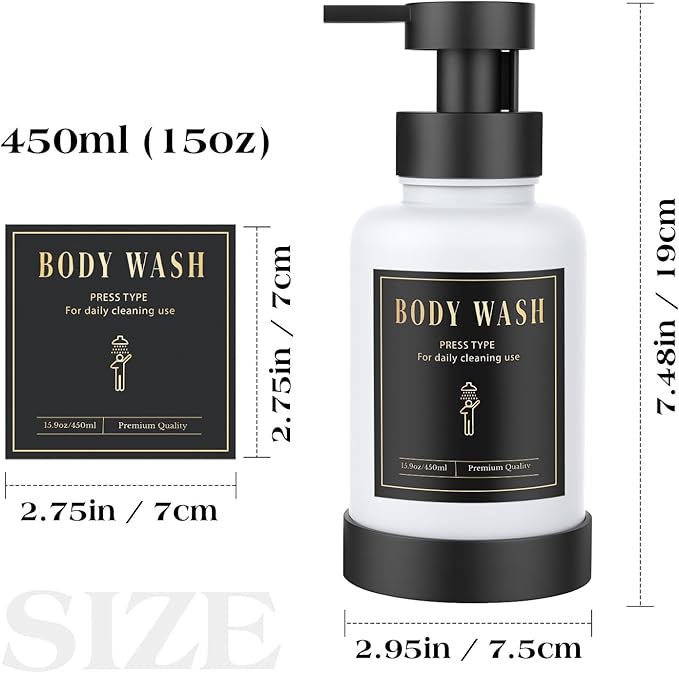 Luxspire Foaming Soap Dispenser, Glass Foam Pump Soap Dispenser, Non-Slip Hand Soap Container with 5 Waterproof Labels, 15 Oz Refillable Liquid Soap Holder for Bathroom & Kitchen, White, 2 Pack