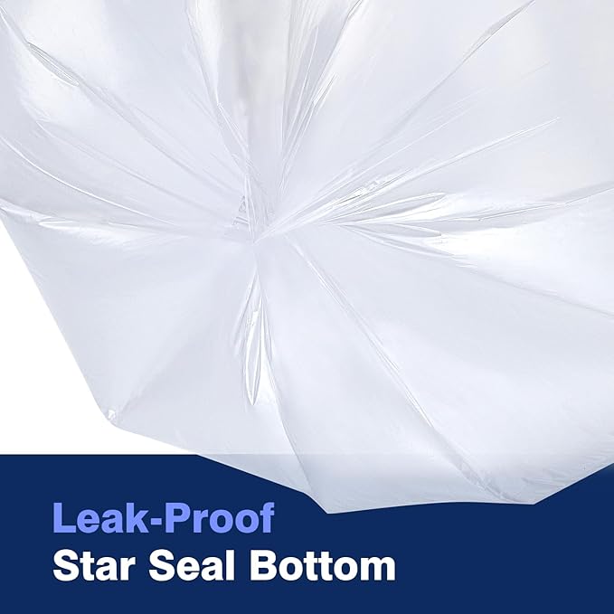 7-10 Gallon Clear Trash Can Liners, 24'' x 24'', Wholesale 1000 Count, High Density Garbage Bags for Office, Bathroom, Commercial and Industrial Use