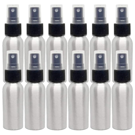 2 fl oz Aluminum Bottle with Black Spray Cap (12 Pack)