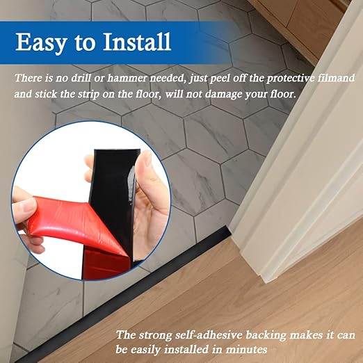 Floor Transition Strip Self Adhesive Floor Cover Strips Laminate 2" Wide Vinyl Flat Divider Transitions (5cm, 3.3Ft, Black)