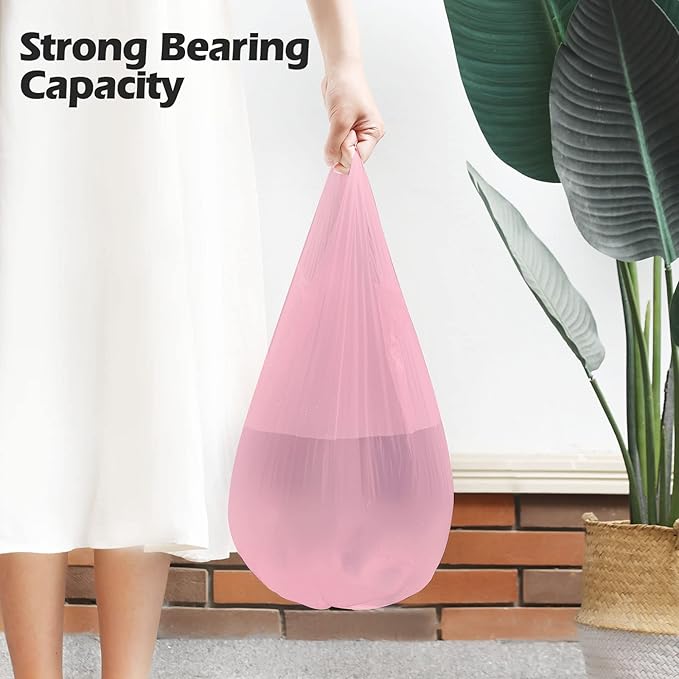 2-4 Gallon Portable Trash Bags,60 Counts Thicken portable Small Garbage Bags for Office, Kitchen,Bedroom Trash Can,Strong Trash Bags（Pink）
