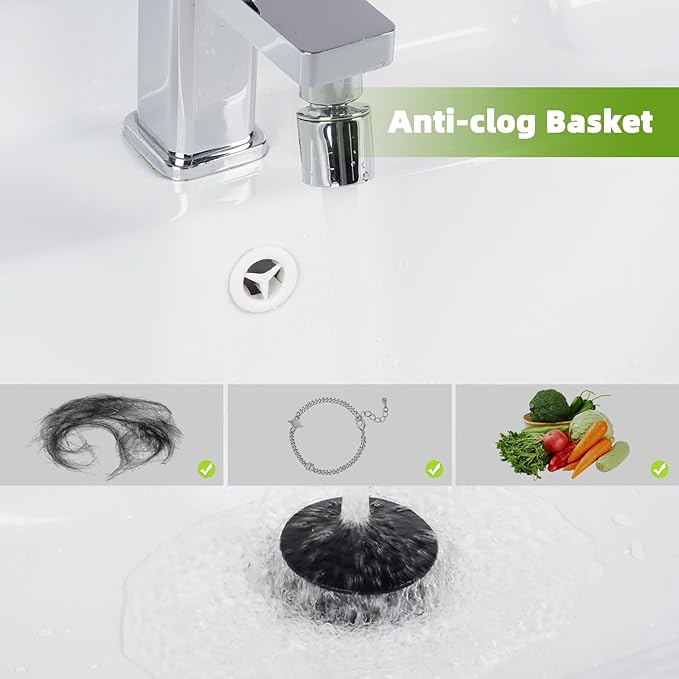 Universal Bathroom Sink Drain Strainer Hair Catcher Upgraded with Removable Stainless Steel Filter Basket, 2 in 1 Pop Up Sink Stopper for 1.1''~2.36'' Sink Basin Hole, Big Cover Cap, Matte Black