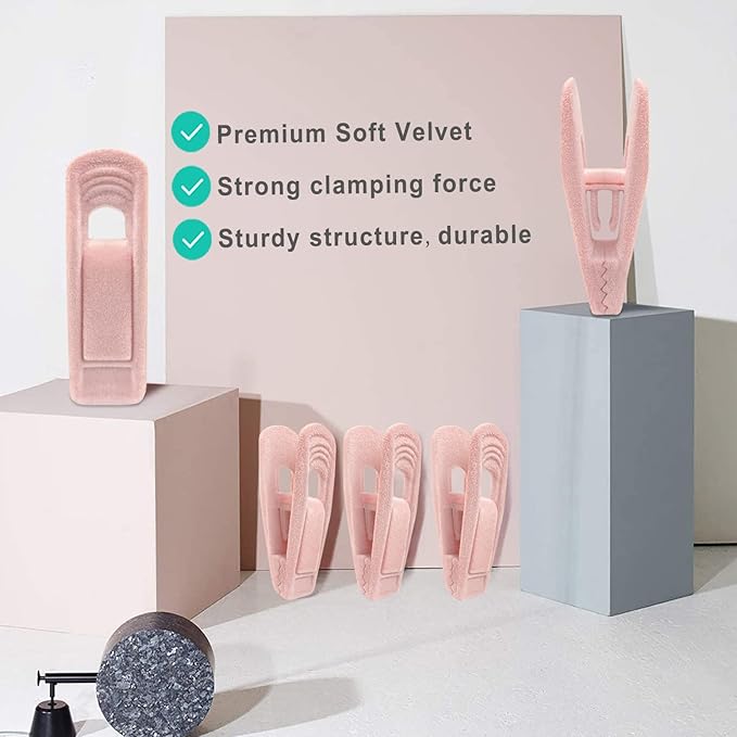 Light Pink Velvet Hangers Clips 40 PCS, Non-Slip Finger Clip for Pants Suit Skirt Velvet Hanger, Strong Flocking Hangers Clips