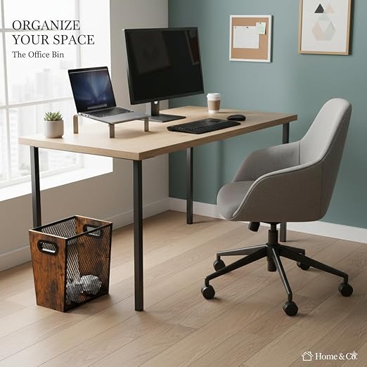 Piskyet Rustic Office Trash Can for Near Desk, 4.5 Gallon Unique Wood Bedroom Garbage Can,Vintage Wastebasket with Handle, Decorative Trash Can for Home Office,2pack 10.8" L x 7.8" W x 11.8" H