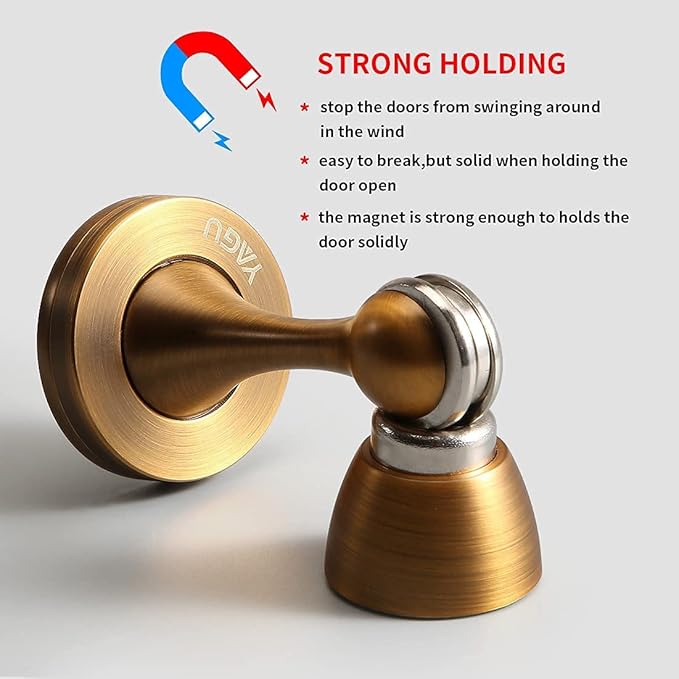 YAGU Magnetic Door Stoppers 2 Pack, Zinc Alloy Antique Brass Door Stops Magnet Catch Holder Wall Floor Mounted, Metal Soft-Catch