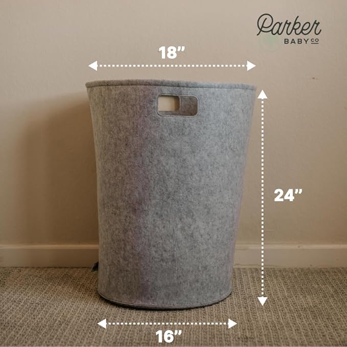 Parker Baby Nursery Laundry Hamper - Large Felt Storage Basket and Baby Hamper for Nursery (Gray)