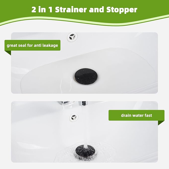 Universal 2PCS Bathroom Sink Stopper 2 in 1 Pop Up Metal Sink Drain Strainer with Hair Catcher, Fit for 1.1~2.36" Sink Basin Hole, Big Cover Cap, Anti-clog, Oil Rubbed Bronze