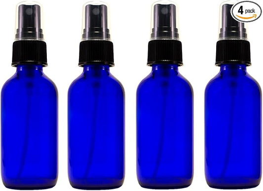2oz Cobalt Atomizer Bottles (4 Pack) Fine Sprayer Atomizer Glass Essential Oil Bottle