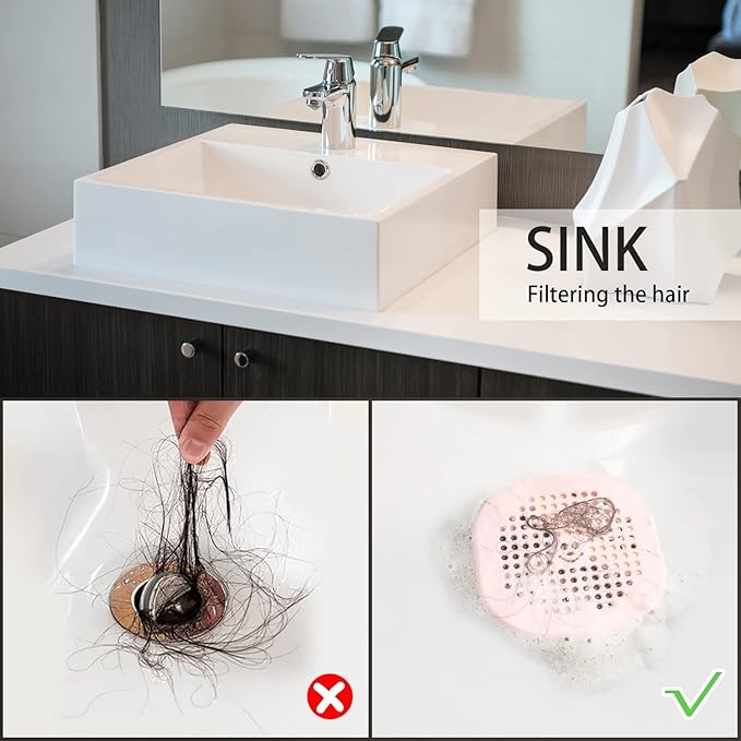 2 Pack Drain Hair Catcher Sturdy Silicone Drain Protector Hair Stopper with Suction Cup for Shower Kitchen Bathroom Green