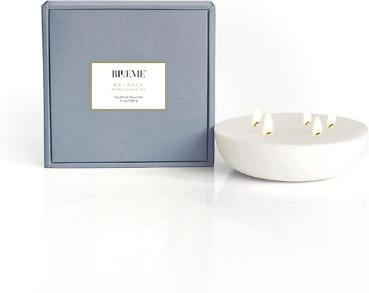 New BLUEME Wellness Candle Wax Refill, Contains Essential Oil, Sustainable, Hand Finished, Hand Poured, Premium, Luxury Ceramic, Natural Cotton Wick (24oz, White Lotus & Tea)