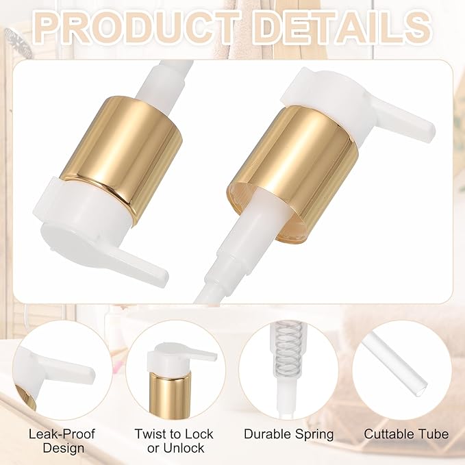 uxcell 2 Pcs Soap Dispenser Pump Heads, Hand Soap Dispensers Top Pumps Replacement Clip-on Pumphead for Standard 24/410 Neck Size Bathroom Lotion Shampoo Bottle, Gold White