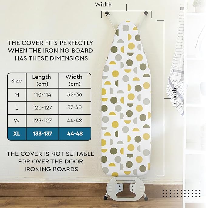 Encasa XO Ironing Board Cover and Pad 57"x22" - Thick 3mm Felt Padding, Drawstring Tightening & Lock, Easy Fit, Scorch & Stain Resistant, Fits X-Large Ironing Board - Black Arrow