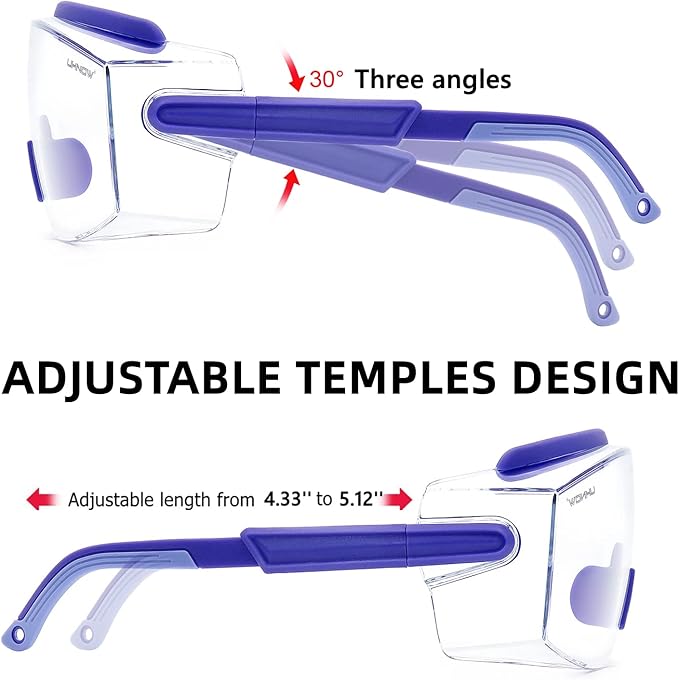 UKNOW Safety Goggles Over Glasses, Safety Glasses Anti Fog Wraparound Eye Protection, Protective Eyewear ANSI Z87.1