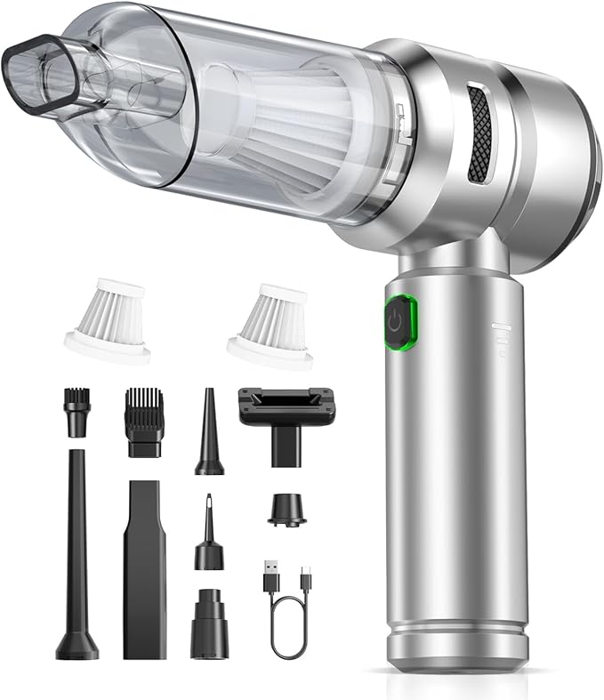 Car Vacuum,3 Suction Modes,Portable Mini Cordless Cleaner with 24000pa Suction Power,Type-C Charge,Handheld Vacuum for Home,Car, Office Desk, Keyboards(Dark Silver)