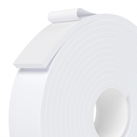 Weather Stripping Door Seal White,Self Adhesive Foam Tape,Window Insulation Weatherproof Gasket Tape for Doors and Windows,1.18 Inch Wide X 1/4 Inch Thick,Total 16.4 Feet Long