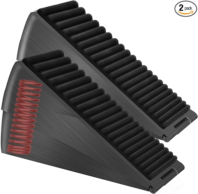 Adjustable Large Door Stopper, Strongest Tall Spring Heavy Duty Door Stop, 3 in Wedge Door Stoppers for Bottom of Door, Stainless steels Make Suits for Any Heavy Door(2 Pack Black)