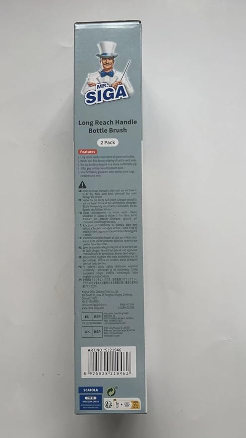 MR.SIGA Long Handle Bottle Brush, Flexible Scrub Brush for Water Bottles, Glasswares, Mugs, Gray, 2 Pack