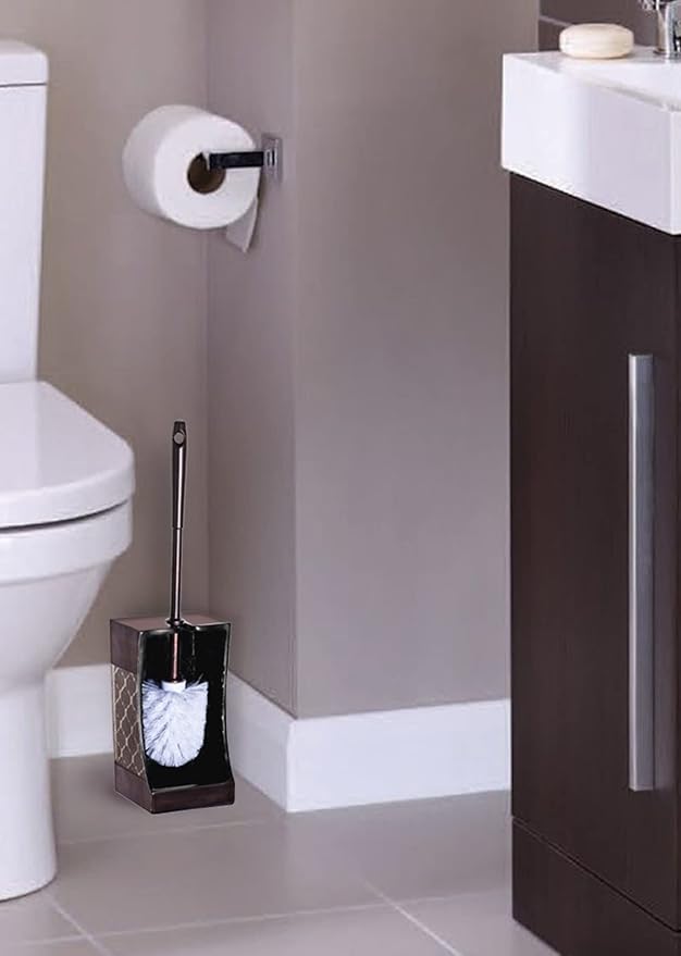 Dahlia Brown Toilet Brush with Holder Set - Bathroom Toilet Bowl Brush and Holder - Decorative Toilet Cleaner Brush - Good Grip Toilet Bowl Scrubber
