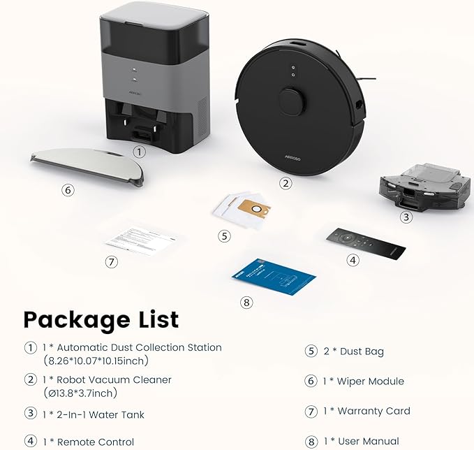 AIRROBO Robot Vacuum and Mop Combo, Self-Emptying, 60-Day Capacity, Home Mapping, Schedule, Wi-Fi/App/Alexa/Remote, 180mins Runtime, T20+ Robotic Vacuum Cleaner for Pet, Hard Floors, Carpet