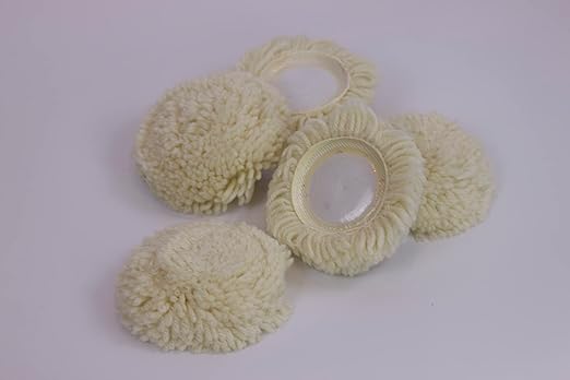 PMD Products 5pk 3" Inch (75MM) Buffer Polish Pads Long Natural Wool Hook and Loop Attached