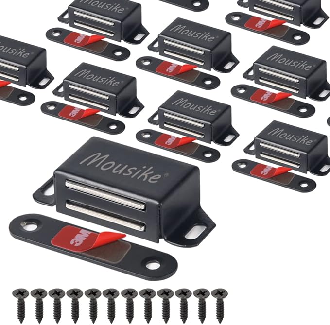 Mousike Cabinet Magnets 30lb Black Door Magnets with Strong Magnetic for Kitchen Cupboard Wardrobe Closet Cabinet Door Drawer Latch 8 Pack