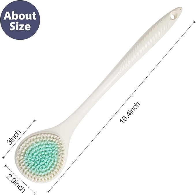 BEDELITE Back Bath Brush Long Handle for Shower of 2 - Soft Shower Brush for Men & Women,Back Brush Scrubber - 16.4" Long Skin Exfoliator for Body Bath Scrubber（2 Pack, Pink & Ivory）