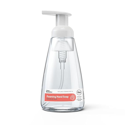 Clean Revolution Foaming Hand Soap, Gentle, Moisturizing, Ready To Use Formula, Real Essential Oils, Gluten Free, Geranium Mint, 15.25 Fl Oz