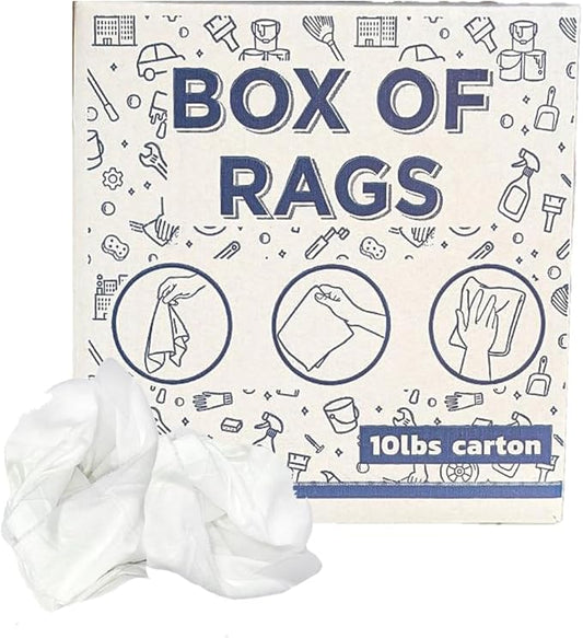 Recycled White Sheeting Cleaning Rags (10 lbs. Box) – Lint Free White Cotton Cloths for Manufacturing | Automotive | Janitorial | Shop Rags Bulk - Multipurpose