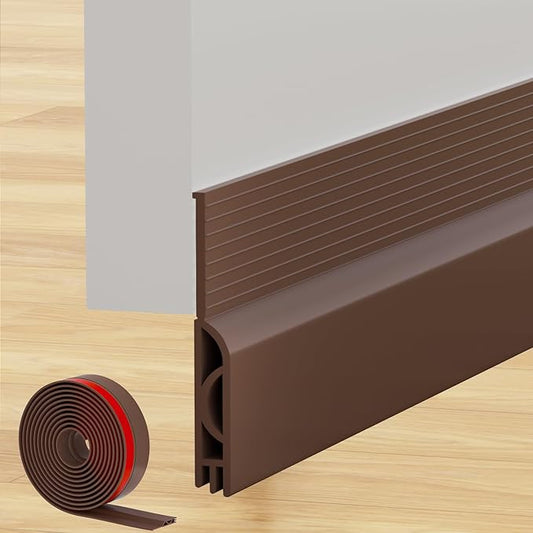 Under Door Draft Stopper, Self-Adhesive Door Sweep for Bottom of Door, Weather Stripping Doors Seal Soundproofing Insulation Strip, Doors Bottom Gap Blocker for Exterior/Interior (2M, Brown)