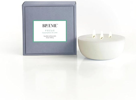 New BLUEME Wellness Candle Wax Refill, Contains Essential Oil, Sustainable, Hand Finished, Hand Poured, Premium, Luxury Ceramic, Natural Cotton Wick (12oz, Eucalyptus & Lime)