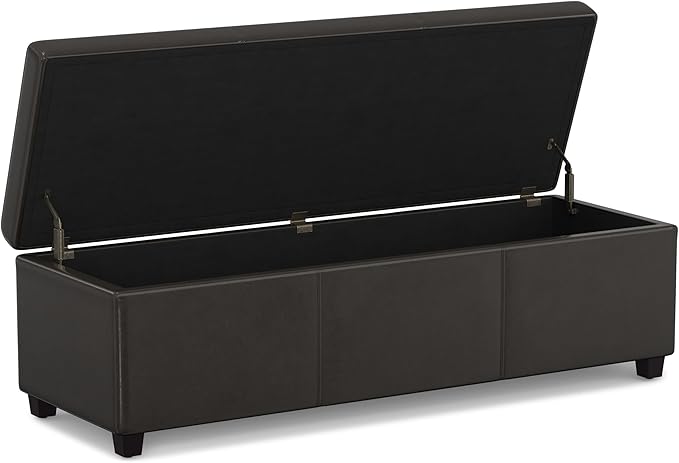 SIMPLIHOME Avalon 54 inch Wide Contemporary Rectangle Extra Large Storage Ottoman Bench in Tanners Brown Vegan Faux Leather, Assembled, for the Living Room, Entryway and Family Room
