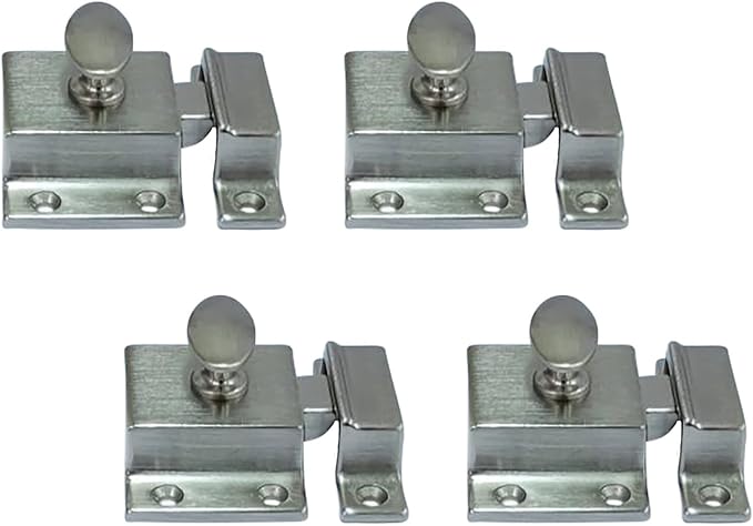 QCAA Traditional Large Oval Turn Cabinet Latch, Solid Brass, 2", for Cupboard & Other Furniture, Brushed Satin Nickel, 4 Pack, Made in Taiwan