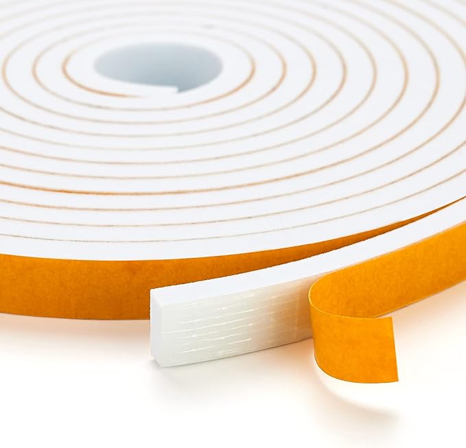 50 Feet Weather Stripping Door Seal, 1/4" Wide X 1/8" Thick Door Seal Strip High Density Foam Tape Adhesive Strip for Door Soundproofing,Window Insulation (1/4" x 1/8" x 50FT,White)