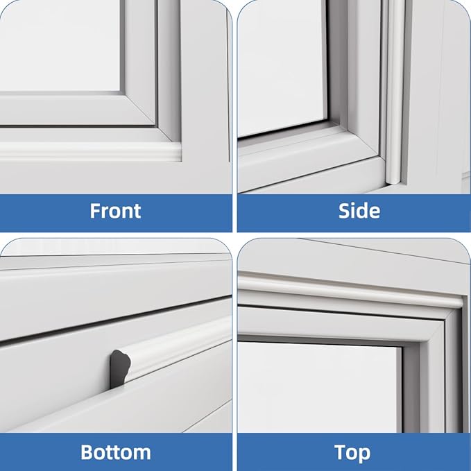 Wedge-Shape Window Weather Stripping Door Frame Seal Strip 118” White,Upgrade Black Foam,Soundproofing,Draft Stopper,Winter Insulation,Noise Blocker, Gap Filler for Exterior Front Door Side