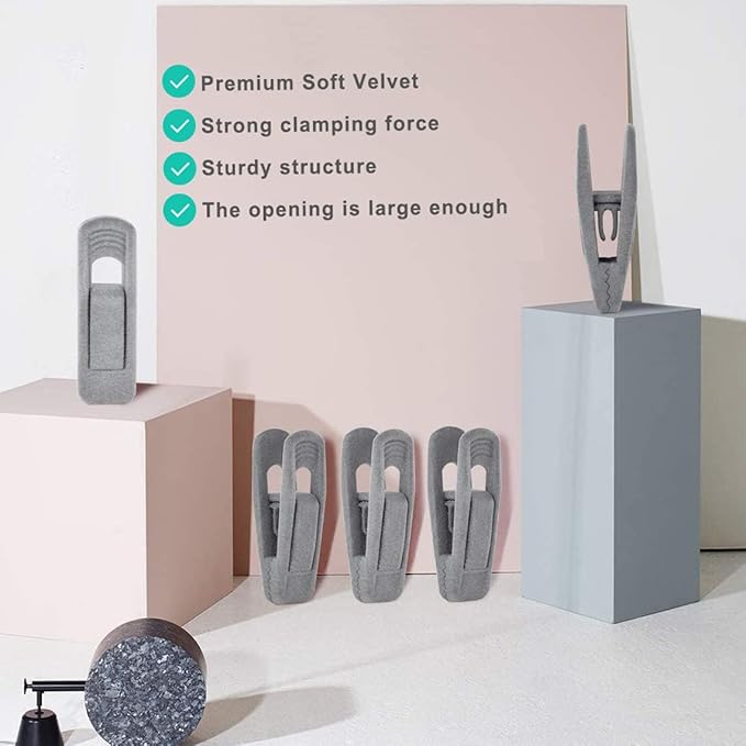 Grey Velvet Hangers Clips (80-Pack), Non-Slip Strong Velvet Hangers Clips for Velvet Skirt Hangers, Velvet Pants Hanger Velvet Clips Fit for Thin Velvet Clothes Suit Hangers