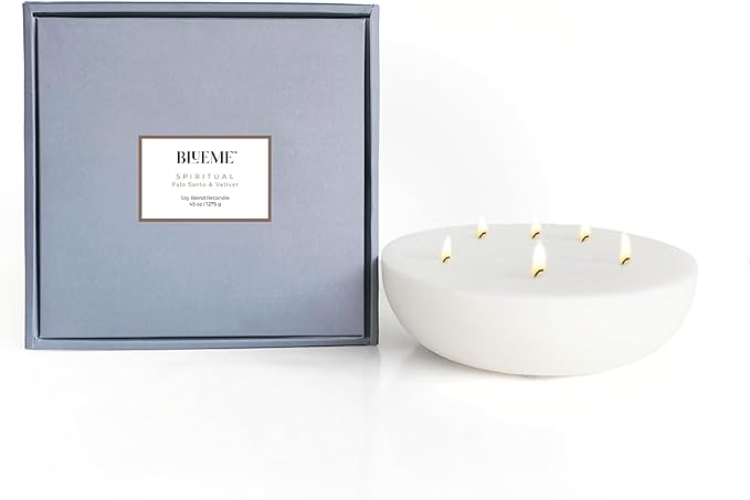 New BLUEME Wellness Candle Wax Refill, Contains Essential Oil, Sustainable, Hand Finished, Hand Poured, Premium, Luxury Ceramic, Natural Cotton Wick (45oz, Palo Santo & Vetiver)