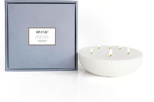 New BLUEME Wellness Candle Wax Refill, Contains Essential Oil, Sustainable, Hand Finished, Hand Poured, Premium, Luxury Ceramic, Natural Cotton Wick (45oz, Palo Santo & Vetiver)