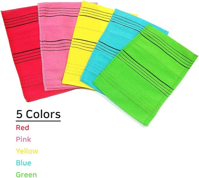 Korean Exfoliating Mitt, Large Size, 5 Colors, Back and Body Exfoliating Washcloth for Removing Dry, Reusable (Mix, 5)