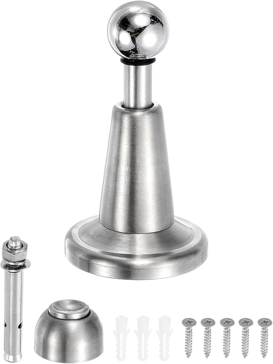 uxcell Magnetic Door Stopper, 304 Stainless Steel Magnetic Door Stop Catch, Soft-Catch Brushed Nickel Hold Door Open Wall Mount for Bottom of Door, Silver