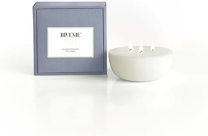 New BLUEME Wellness Candle Wax Refill, Contains Essential Oil, Sustainable, Hand Finished, Hand Poured, Premium, Luxury Ceramic, Natural Cotton Wick (12oz, Ivy & Rose)