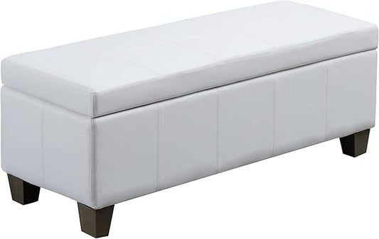 White Faux Leather Ottoman with Storage, Rectangular Extra Long Storage Bench for Bedroom and Living Room