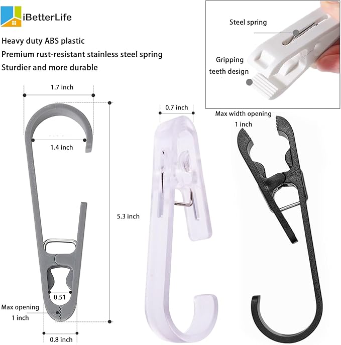 iBetterLife Clothes Pins Heavy Duty Outdoor - 4 Pcs Large Laundry Hook Hangers with Clips Closet Organizer Clamps Hanging Socks Boot Bras Towels Shower Pegs for Bathroom Wardrobe Kitchen Office, Black