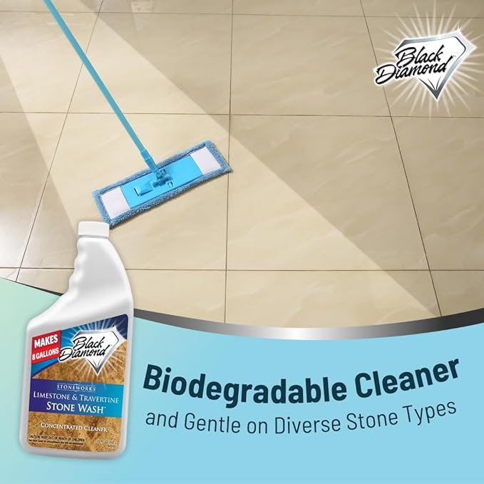 Black Diamond Stoneworks Limestone and Travertine Floor Cleaner: Natural Stone, Marble, Slate, Polished Concrete, honed or tumbled surfaces. Concentrated Ph. Neutral. (1-Quart)