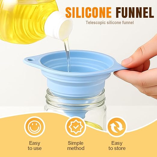 Kitchen Funnel Set, Wide-Mouth Foldable and Telescopic Design, Liquid Separation Funnel, Silicone (6 pcs)