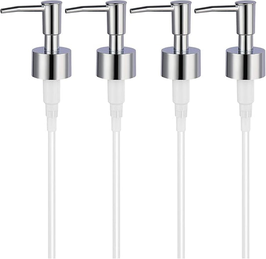 4Pcs Soap Dispenser Pump Replacement(Standard Diameter 28/400 Neck Size,1.1inch),Lotion Dispenser Pumps for Regular Mouth Plastic Shampoo Bottle (Silver)