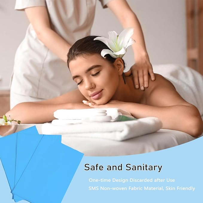 100Pcs Disposable Massage Table Sheets 31" x 71" Non-Woven Fabric Disposable Bed Sheets SPA Bed Cover Breathable Oil-Waterproof Sheets for Travel Spa Tatto Hotel Salon (Blue)