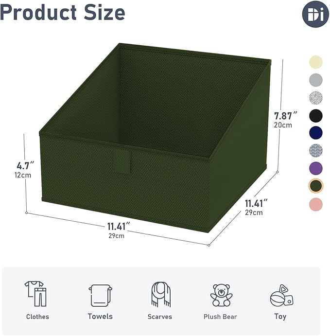 DIMJ Closet Storage Bins 6 Pack - Fabric Trapezoid Closet Organizer Bin, Foldable Storage Baskets for Shelves, Closet Shelf Organizer, Clothing Storage Box for Toys, Books, Towel, Clothes, Green