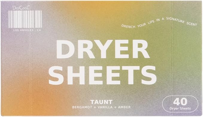DedCool Dryer Sheets | 01 Taunt | 40 Count | Non-Toxic, Vegan Fabric Softener Sheets | Bergamot, Vanilla & Amber Scent | Gentle on Sensitive Skin | Softens & Freshens | Premium Laundry Supplies