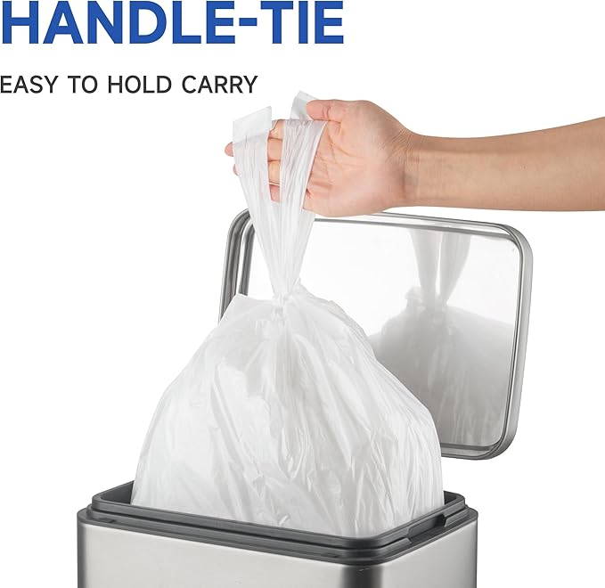 Small Trash Bags with Handles 2 Gallon 200 Count White - Ocean Plastic Upcycling - Plastic Garbage Bags, Can Bin & Waste Basket Liner for Kitchen, Bathroom, Office and Pets
